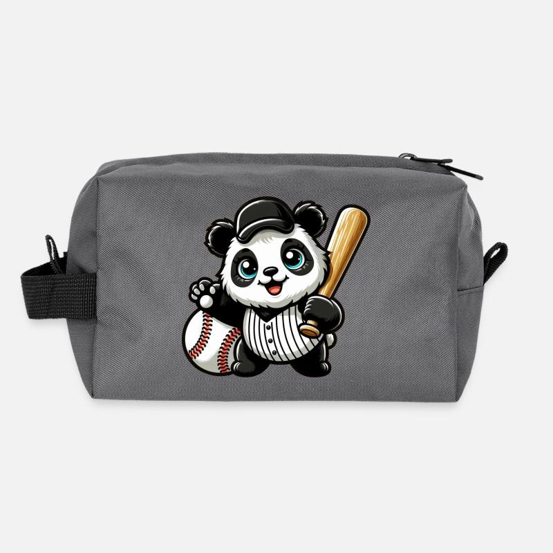 Panda Baseballspieler in Aktion - Recycelte Kulturtasche - Anthrazit