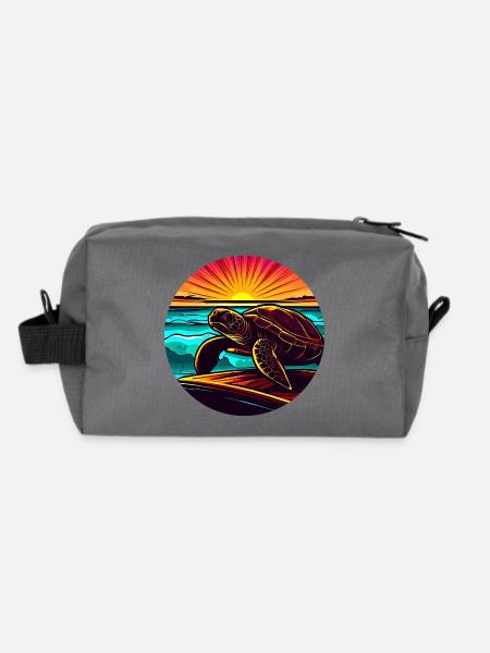 Tortue au coucher du soleil, Inspirant - Trousse de toilette en tissu recyclé - anthracite - Dos