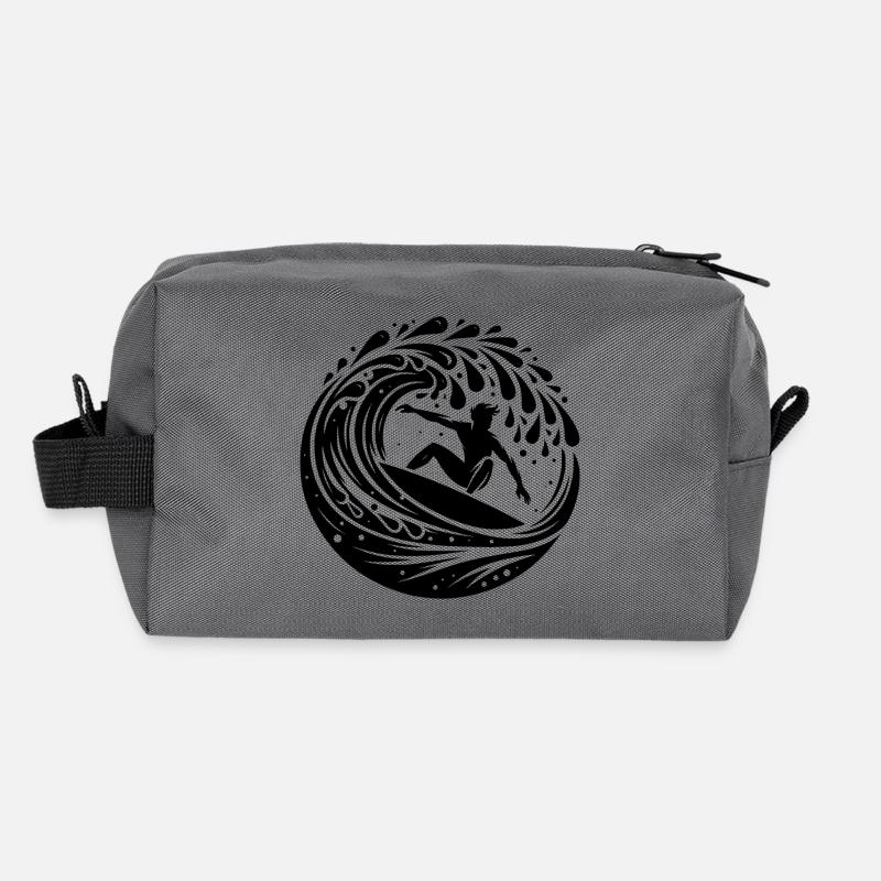 Surfer surfing in the waves with surfboard Recycled Toiletry Zip Bag