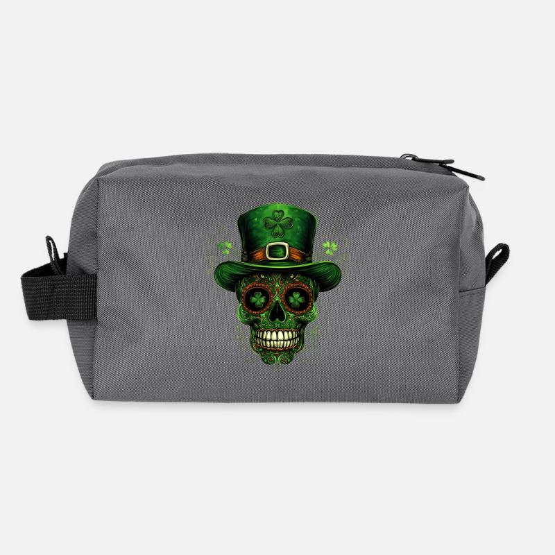 St Patrick Day Totenkopf Schädel Kleeblatt Irland - Recycelte Kulturtasche - Anthrazit