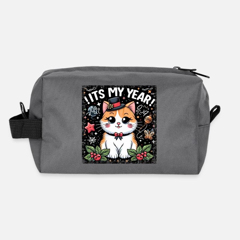 Nouvel An Réveillon du Nouvel An Chat Mâle C’est mon année Trousse de toilette en tissu recyclé