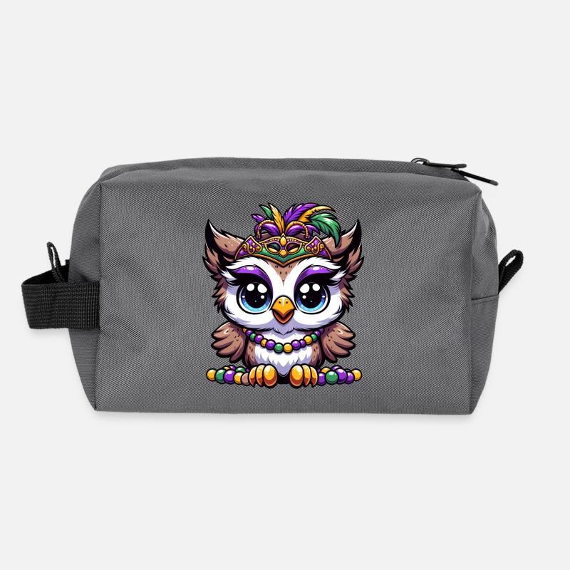 Hibou de Mardi Gras : perles et masque Trousse de toilette en tissu recyclé