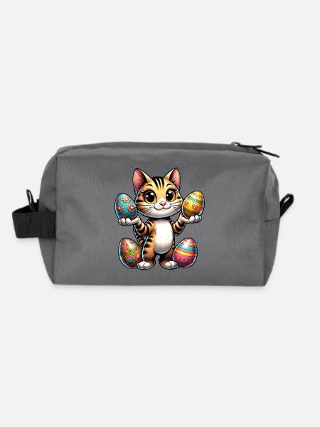 Easter Cat with Colorful Eggs - Recycled Toiletry Zip Bag - anthracite - Back