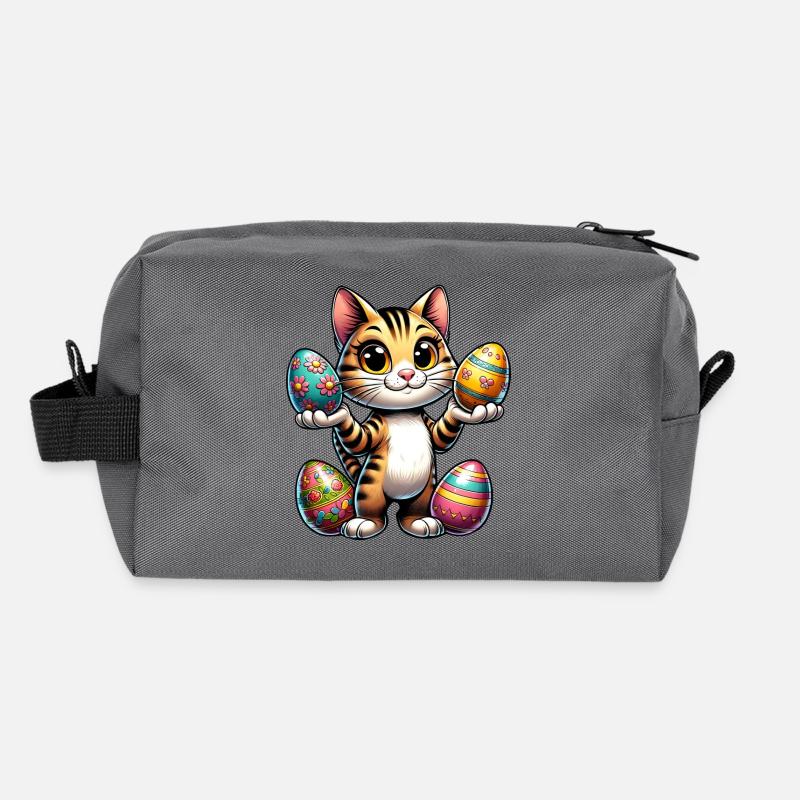 Easter Cat with Colorful Eggs Recycled Toiletry Zip Bag