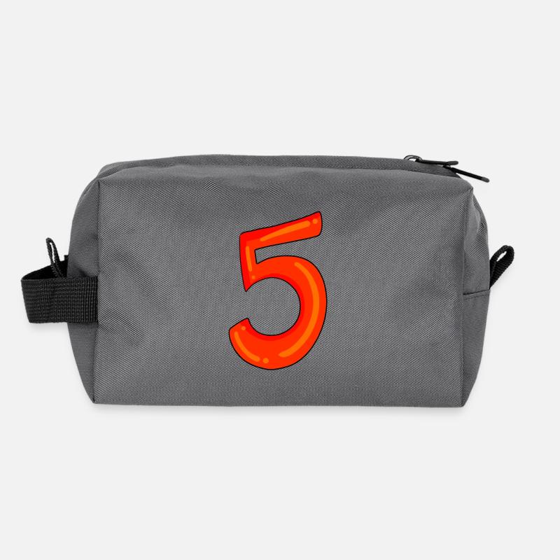 Number 5 red number five - Recycled Toiletry Zip Bag - anthracite