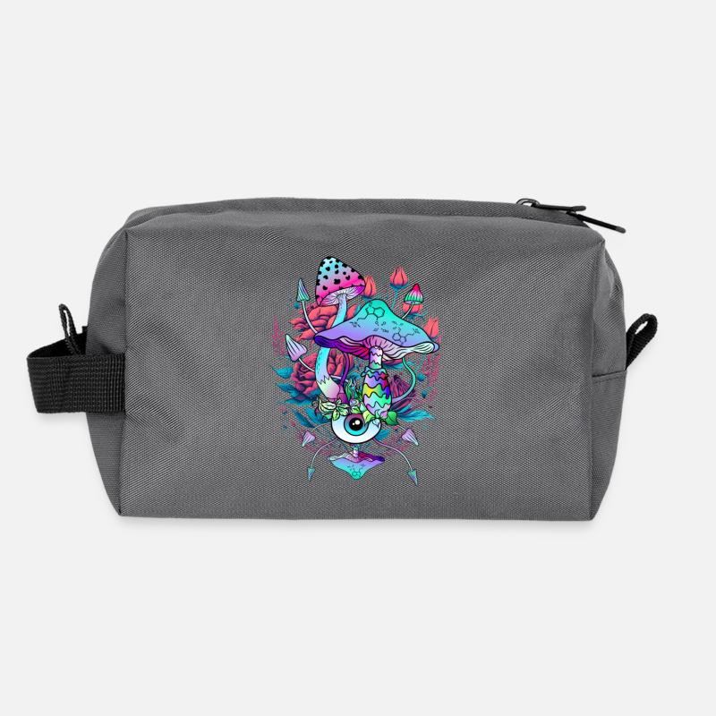 psychedelic mushroom art with an eye and flowers Recycled Toiletry Zip Bag