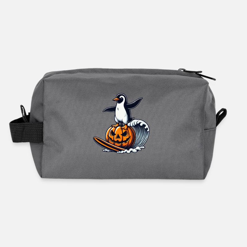 Halloween Pingouin Citrouille Surfer Planche de surf Trousse de toilette en tissu recyclé