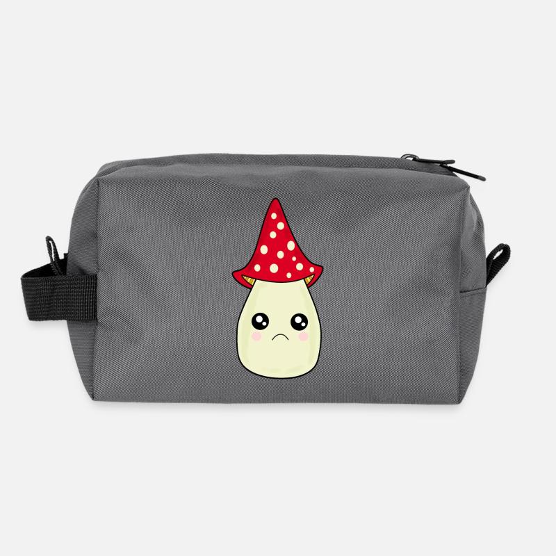 Kawaii Mushroom Toadstool cute red with face Recycled Toiletry Zip Bag