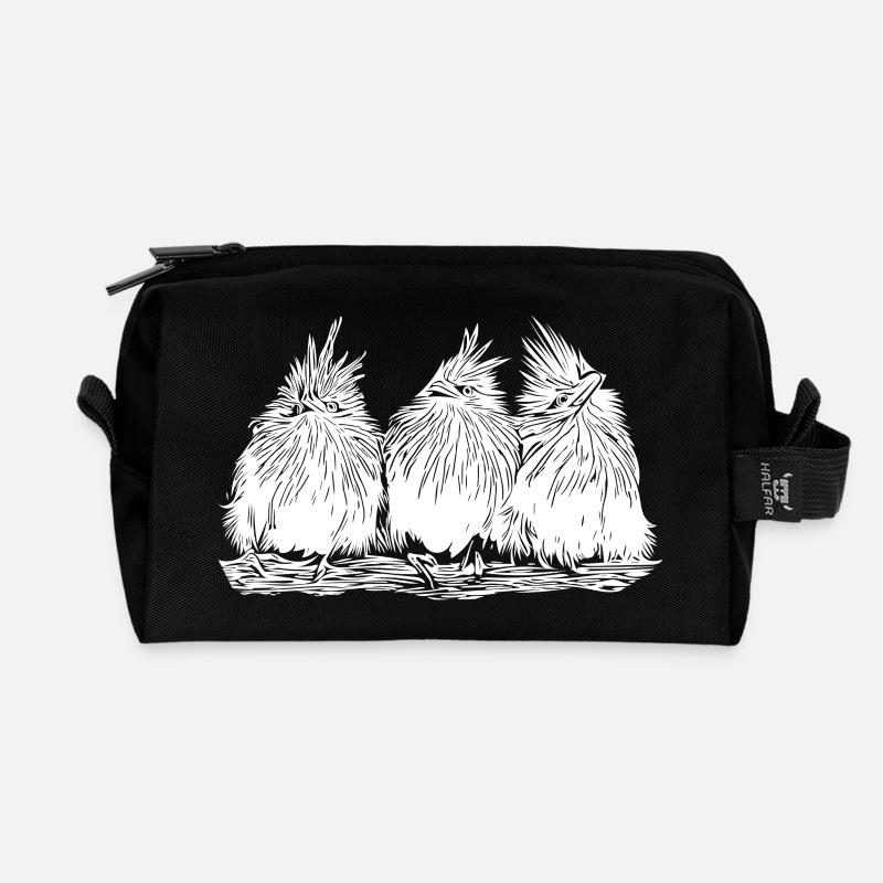 Witzige lustige Vögel - Recycelte Kulturtasche - Schwarz
