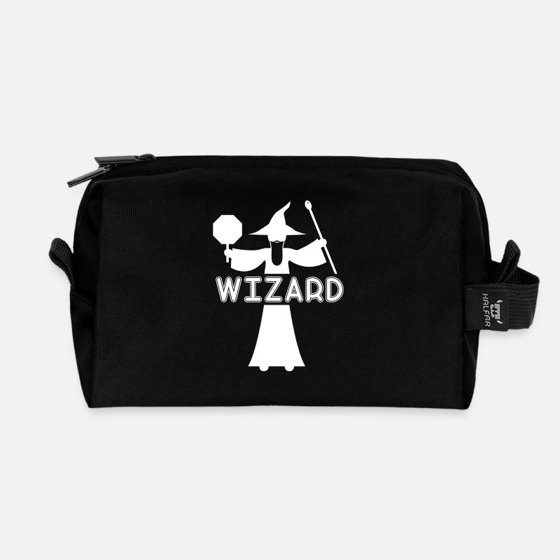 Wizard silhouette with magic wand - Recycled Toiletry Zip Bag - black