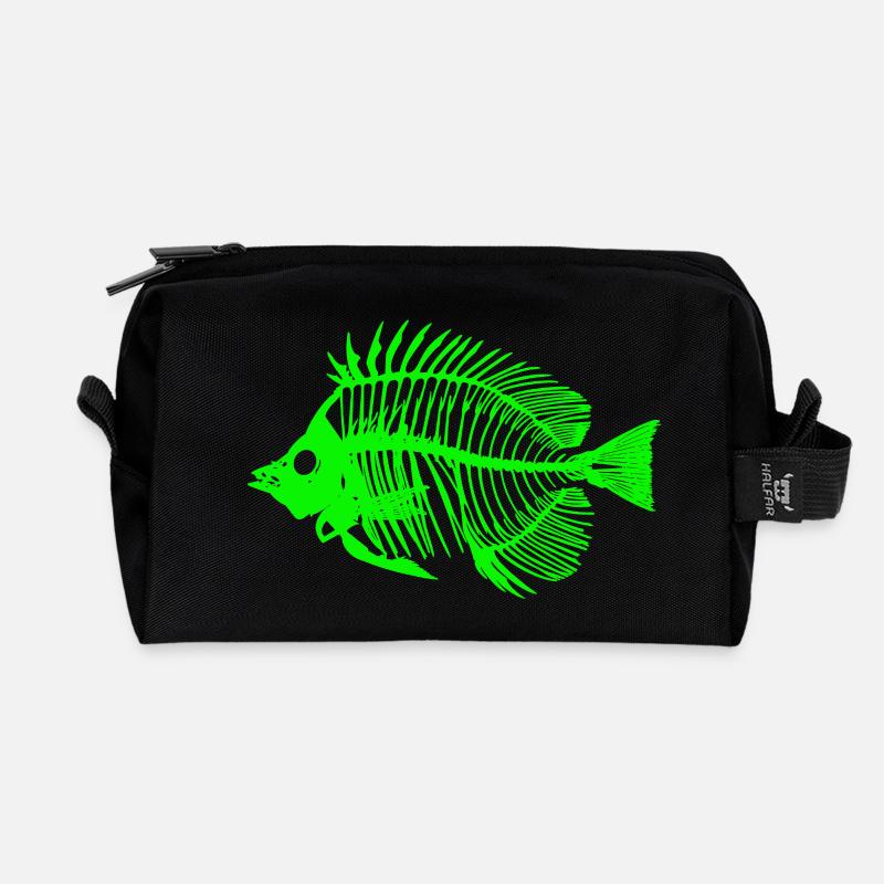 Leuchtender Fisch Skeleton Design - Recycelte Kulturtasche - Schwarz