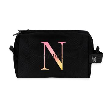 N | Monogram | Name | Nova |Watercolor - Recycled Toiletry Zip Bag - black - Front
