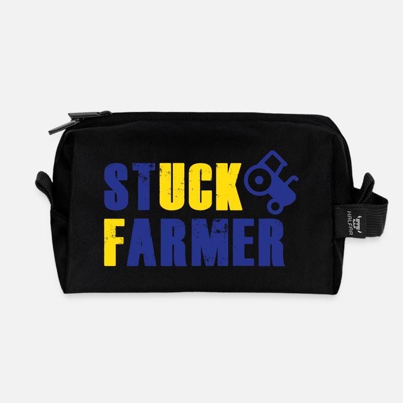 STUCK FARMER BLUE YELLOW - Recycled Toiletry Zip Bag - black