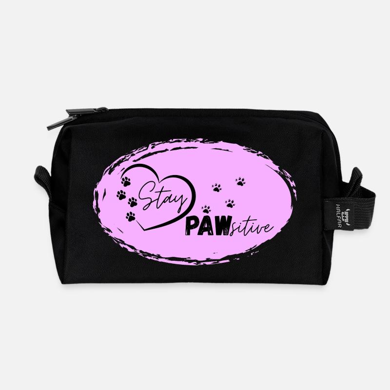 Hundeherz Motiv mit Pfotenspuren, Stay Pawsitive, - Recycelte Kulturtasche - Schwarz