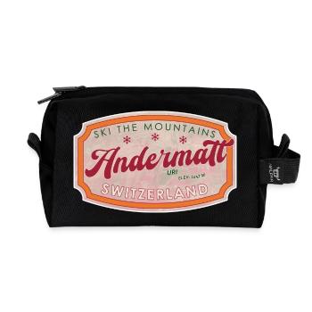 Andermatt Schweiz Ski Vintage Label - Recycelte Kulturtasche - Schwarz - Vorne