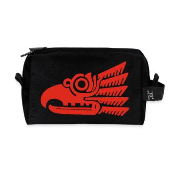 Red tribal bird head - Recycled Toiletry Zip Bag - black - Front