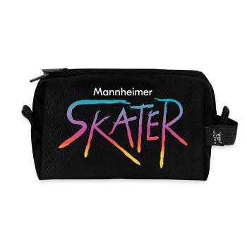 Art de rue Skater rétro coloré en dégradé - Trousse de toilette en tissu recyclé - noir - Devant
