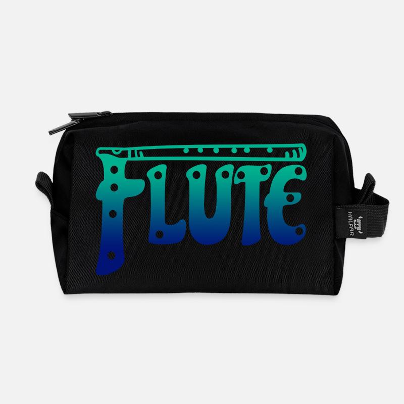 Gradient Flute Typography Music Lover - Recycled Toiletry Zip Bag - black