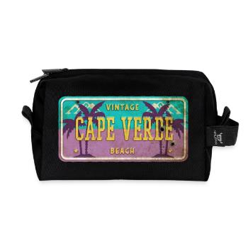 Signe vintage palmier du Cap-Vert - Trousse de toilette en tissu recyclé - noir - Devant