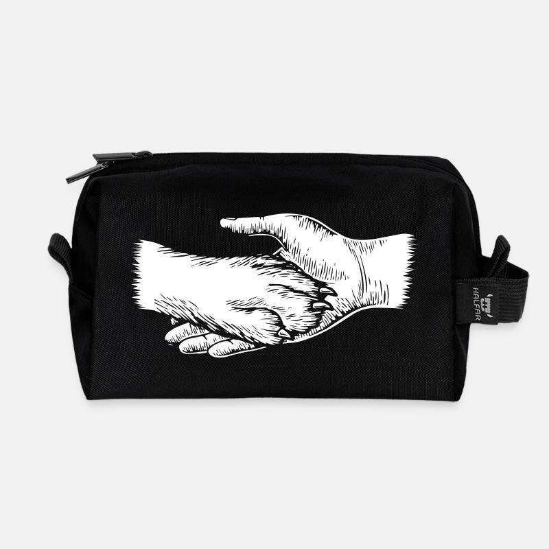 Hund und Herrchen - Hand und Pfote Silhouette - Recycelte Kulturtasche - Schwarz