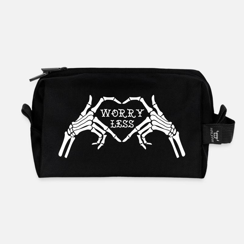 Skelettherz mit sorgenfreiem Text - Recycelte Kulturtasche - Schwarz