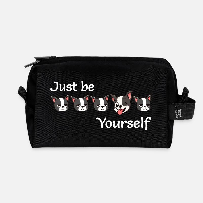 Boston - Just be - Yourself - White Text - Recycled Toiletry Zip Bag - black