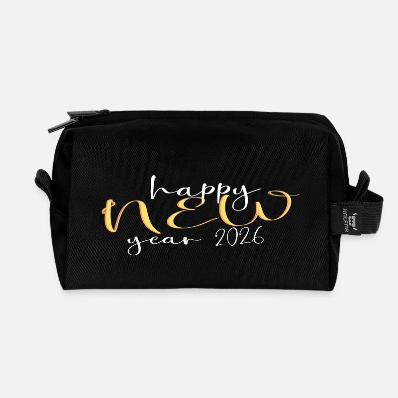 Happy New Year 2026 - Recycled Toiletry Zip Bag - black