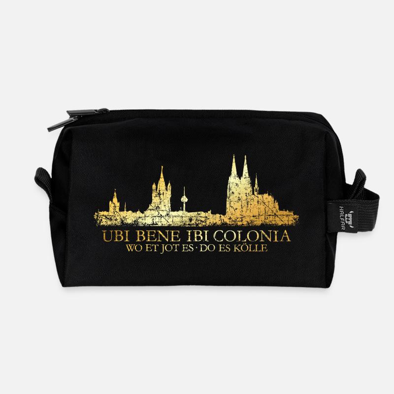 Kölner Skyline mit römischem Köln Spruch Ubi Bene - Recycelte Kulturtasche - Schwarz