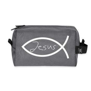 Jésus poisson blanc Ichthys poisson poisson poisson - Trousse de toilette en tissu recyclé - anthracite - Devant