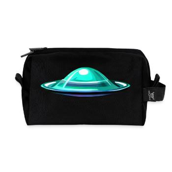 Alien in flying saucer - Recycled Toiletry Zip Bag - black - Front