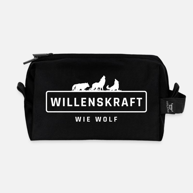 WILLENSKRAFT wie Wolf! - Recycelte Kulturtasche - Schwarz