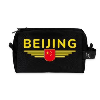 Beijing China Fan Design T-Shirt Outfit - Recycled Toiletry Zip Bag - black - Front