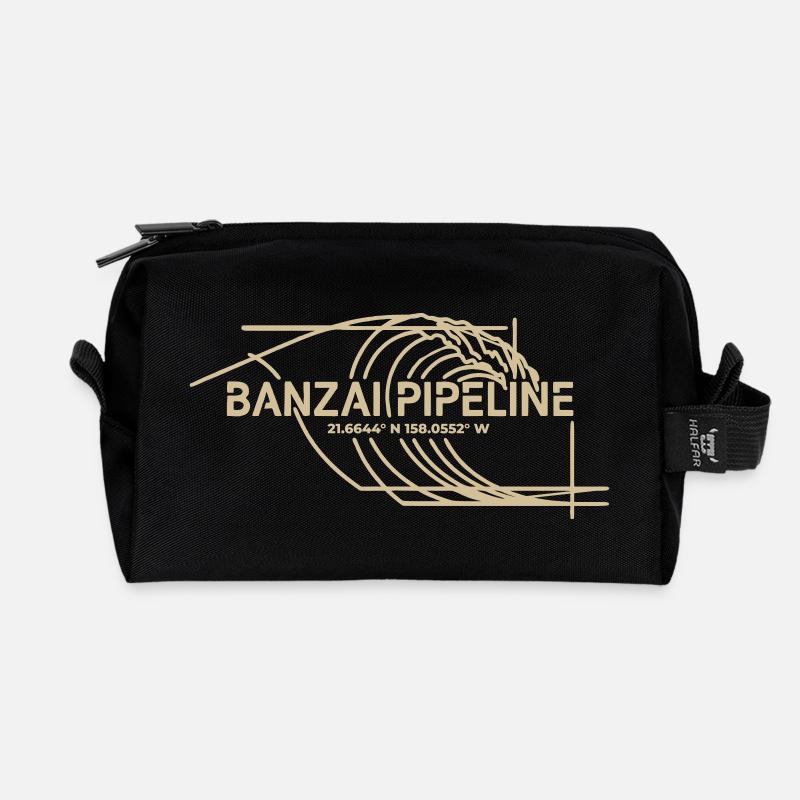Banzai Pipeline Surf Wave Art - Recycled Toiletry Zip Bag - black