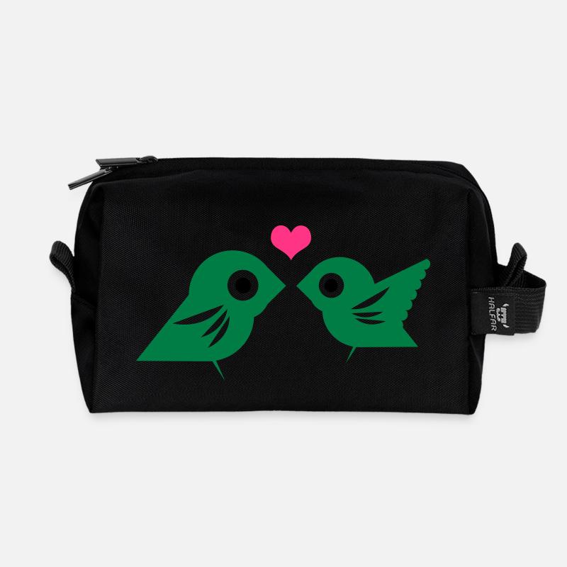 Lovebirds - Recycled Toiletry Zip Bag - black