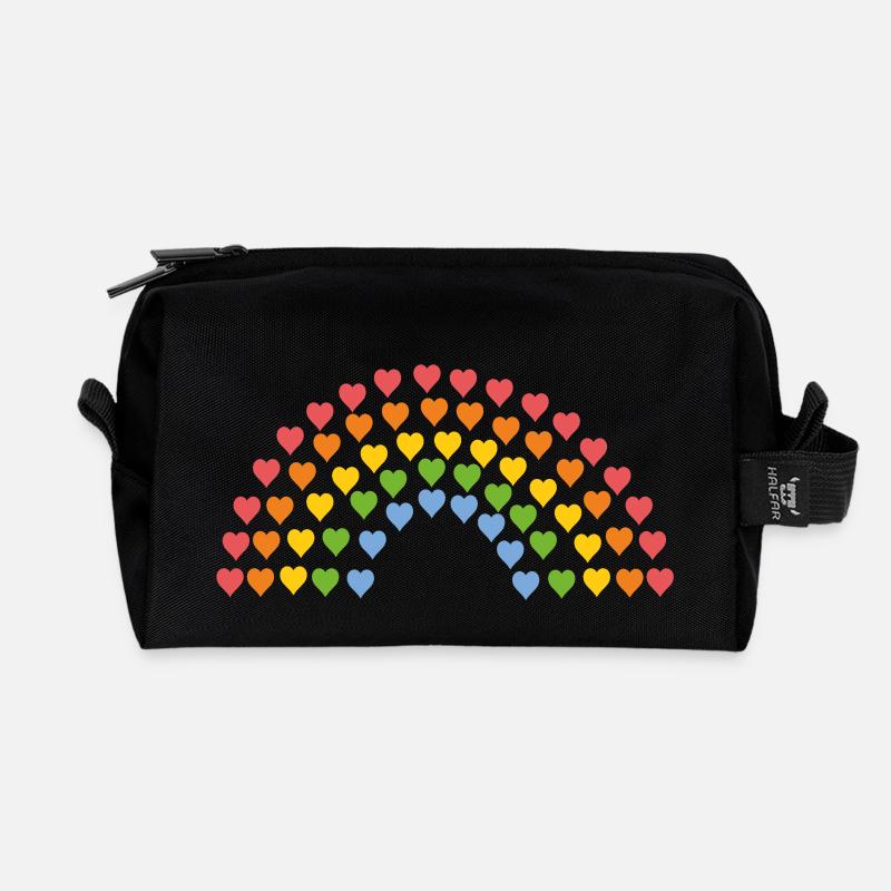 Regenbogen aus Herzen - Recycelte Kulturtasche - Schwarz