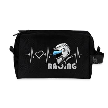 Motorcycle Racing Heartbeat Helmet Love Heart Symbol - Recycled Toiletry Zip Bag - black - Front
