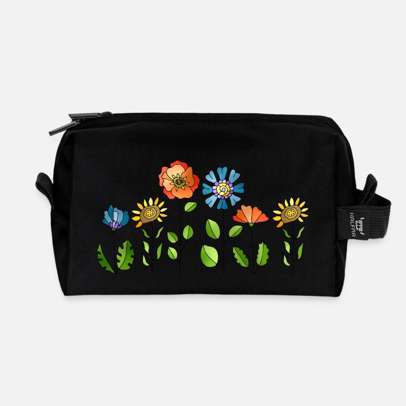 Blumen - Recycelte Kulturtasche - Schwarz