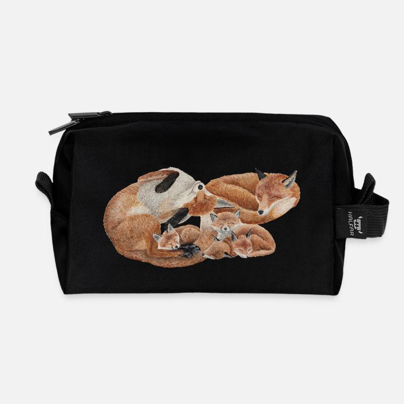 Cuddly fox family - Recycled Toiletry Zip Bag - black