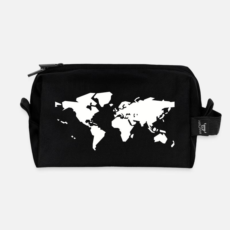 white world map - Recycled Toiletry Zip Bag - black
