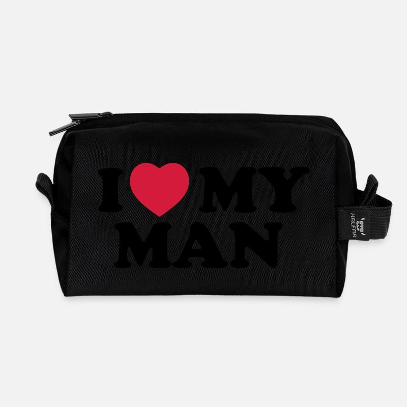 I love my man - Recycelte Kulturtasche - Schwarz