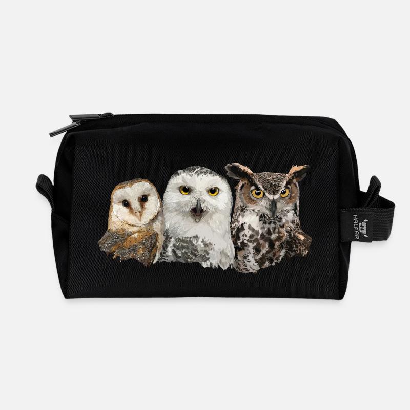 Eulen und Eule - Recycelte Kulturtasche - Schwarz