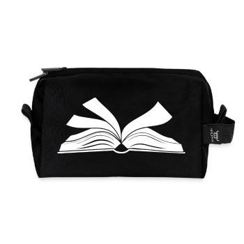 Open Book Read Bookworm Bookworm Pocket - Recycled Toiletry Zip Bag - black - Front