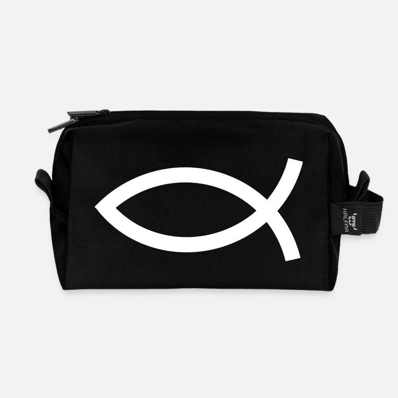 Jesusfisch weiß Ichthys Fisch Fische - Recycelte Kulturtasche - Schwarz
