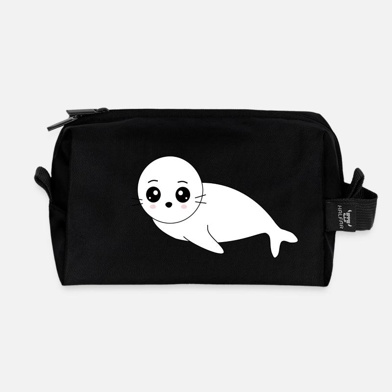 phoque phoque blanc phoques phoques animaux - Trousse de toilette en tissu recyclé - noir