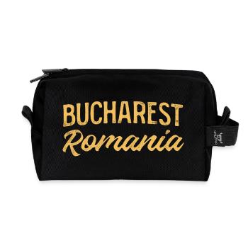 Bucharest Retro Lettering - Recycled Toiletry Zip Bag - black - Front