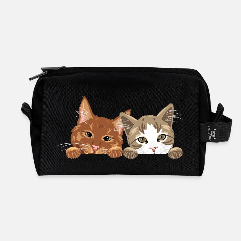 Niedliche zwei Katzen spähen - Recycelte Kulturtasche - Schwarz