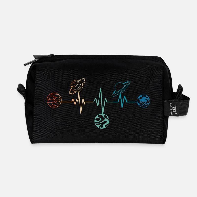 Retro Heartbeat Planeten - Recycelte Kulturtasche - Schwarz