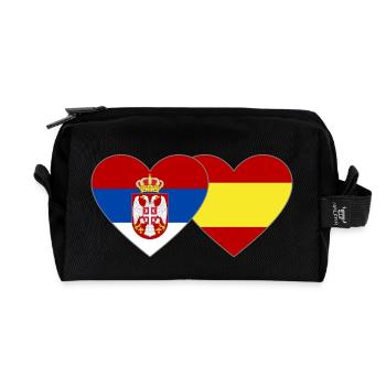 Serbia Spain Flag Hands Heart Shape - Recycled Toiletry Zip Bag - black - Front