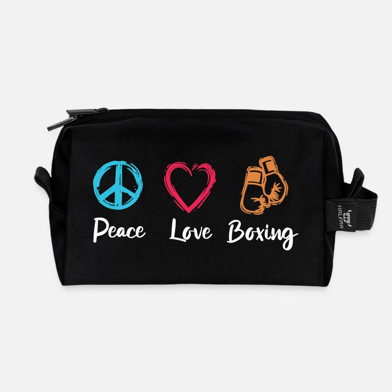 Frieden Liebe Boxen - Recycelte Kulturtasche - Schwarz