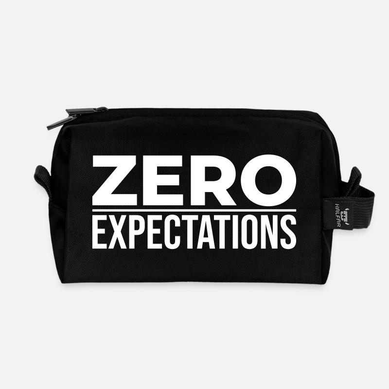 Zero Expectations – Minimal Statement - Recycled Toiletry Zip Bag - black